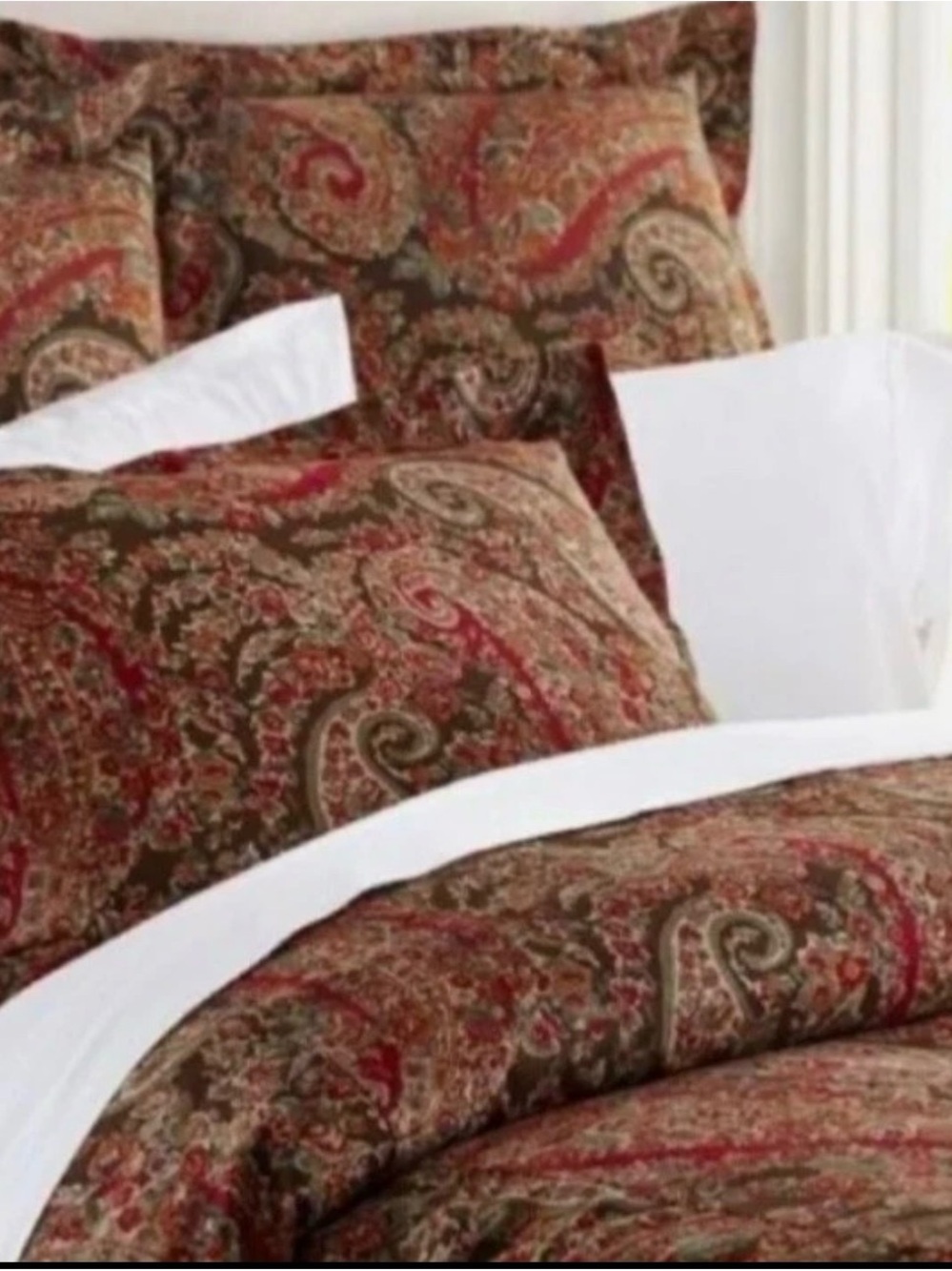 Pottery Barn Duvet Cover Bedding Carrie Paisley Brown Red Linen King Size HTF